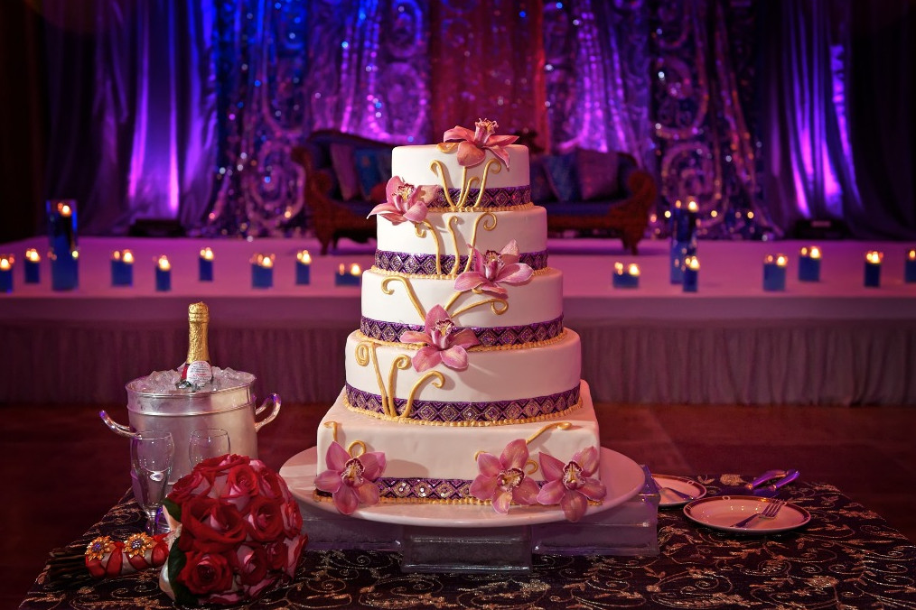 The decorated wedding cake table