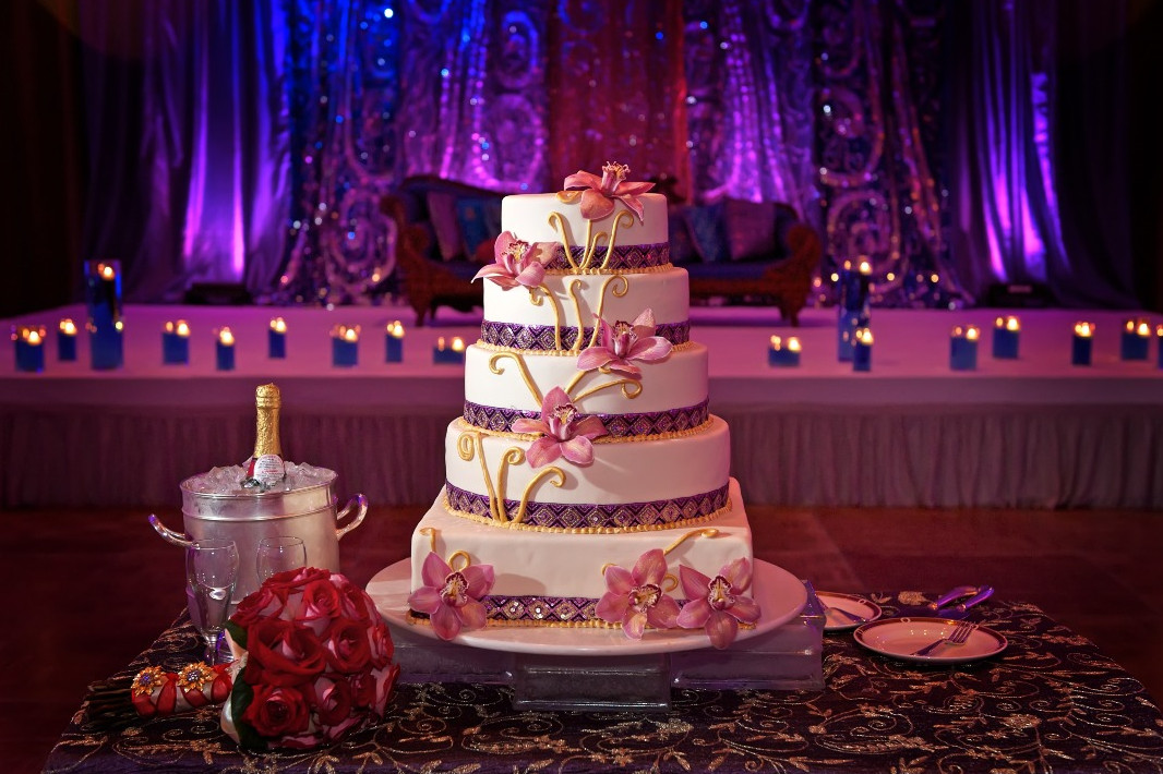 The decorated wedding cake table