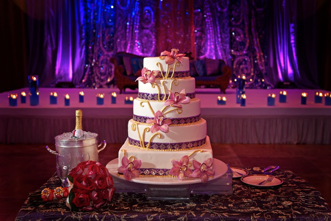 The decorated wedding cake table