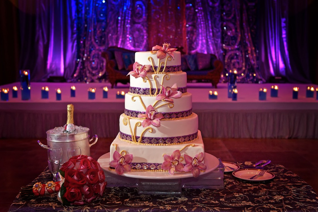 The decorated wedding cake table