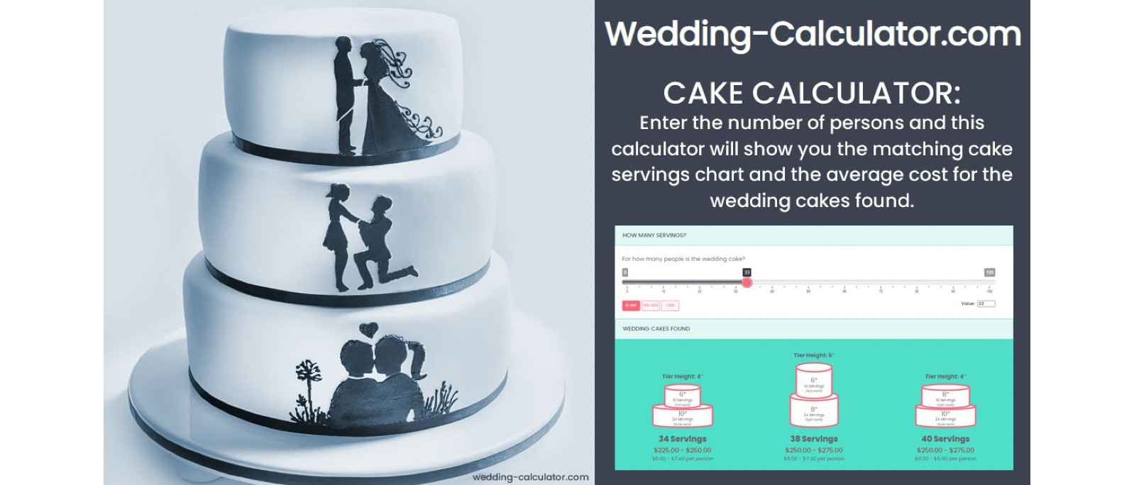 Want to see more wedding cakes? Use the wedding cake calculator Want to see more wedding cakes? Use the wedding cake calculator