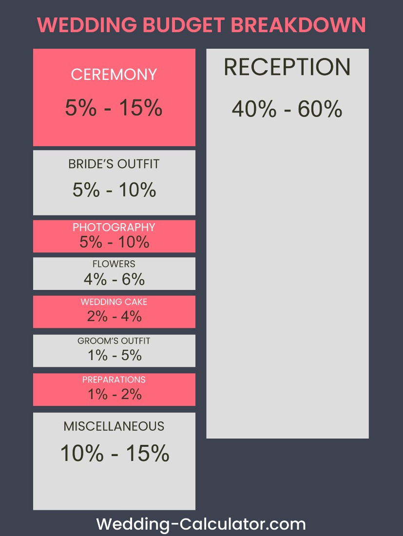 Infographics with a wedding budget breakdown in percentages